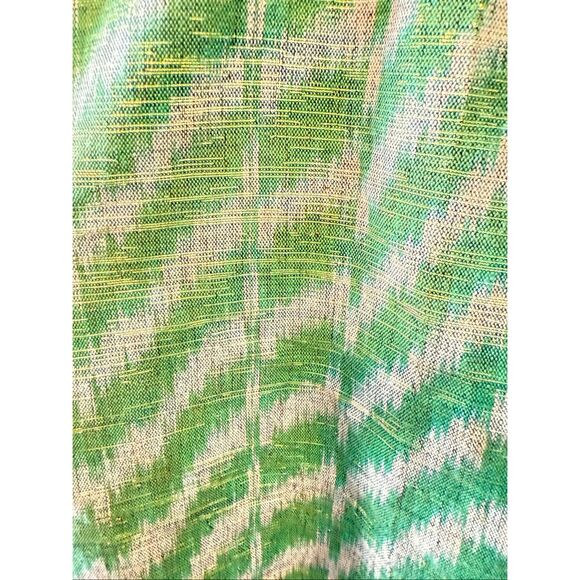 Vintage Fiandaca Couturier 8 Knee Length Dress Green Gold Ikat Zig Zag 60's Mod - Picture 14 of 16